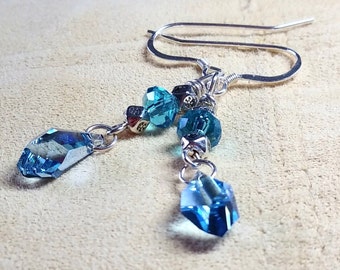 Light Blue Crystal Earrings, Blue Austrian Crystal Earrings, Crystal and Silver Earrings, Austrian Crystal Women's Jewelry, Gift For Mom