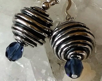 Elegant Sterling Silver Earrings, Lightweight Sterling Silver and Blue Earrings, Women's Sterling Silver Jewelry, Holiday Gift For Her