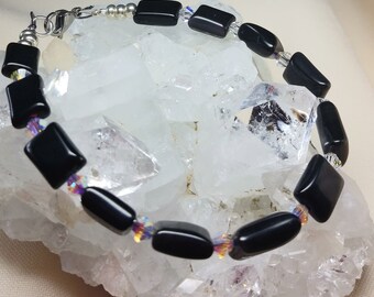 Rainbow Obsidian Gemstone Bracelet, Black Rainbow Gemstone Bracelet, Women's Obsidian Gem Jewelry, Rainbow Obsidian Crystal Bracelet Gift