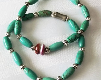 Turquoise and Silver Stacking Bracelets, Turquoise and Spiny Oyster Bracelets, Southwest Style Jewelry Gift, Women's Gemstone Jewelry