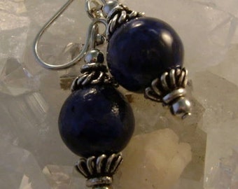 Blue and Silver Earrings, Blue Howlight Gemstone Earrings, Lapis Colored Dangle Earrings, Women's Gemstone Earrings, Holiday Gift for Mom