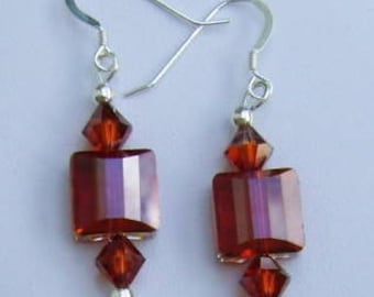 Swarovski Red Crystal Earrings, Red Magma Crystal Earrings, Elegant Earrings, Crystal and Sterling Silver Earrings, Women's Crystal Jewelry