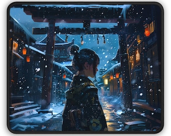 Alfombrilla de ratón para juegos Pueblo japonés nevado
