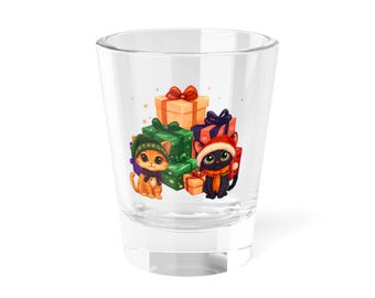 Adorable Cute Christmas Cats Presents Shot Glass, 1.5oz