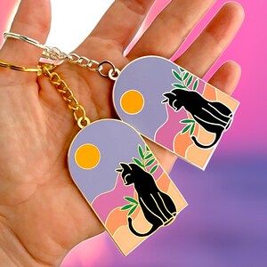 Black Cats Stargazing Key Chain; Black Cat Pair Cat Lover