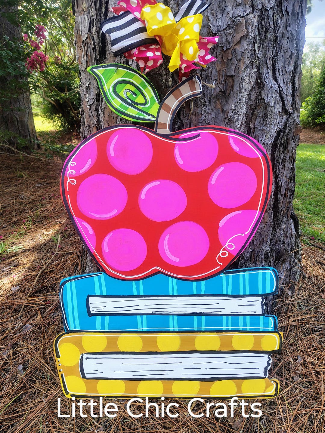 Apple Book Stack- Teacher- Back to School- Doorhanger- Colorful ...