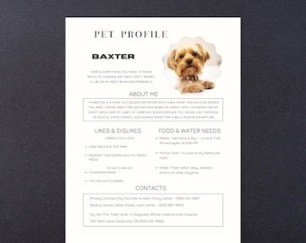 Pet Sitter Template| Pet Care Planner| Pet Sitter Information Form| Traveling With Pets Guide