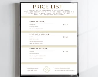Photographer Pricing Sheet Template| Editable Canva Design (5x7 & 8.5x11)| Welcome Guide| Photography Business Guide