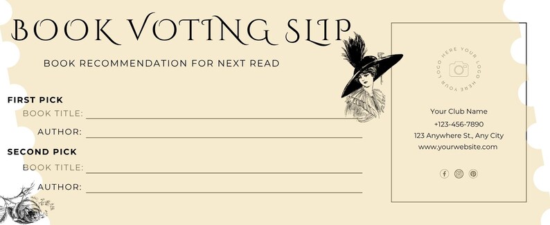 Vintage Book Voting Slip Canva Template: Reading Group Ballot (digital ...