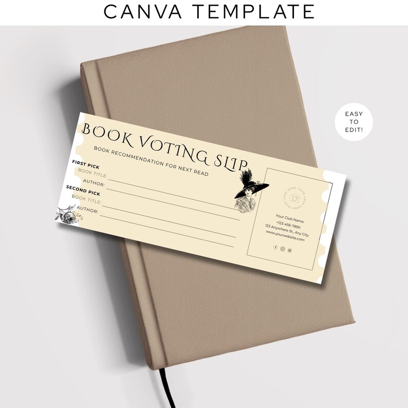 Vintage Book Voting Slip Canva Template: Reading Group Ballot (digital ...