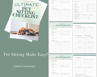 Pet Sitter Checklist Printable |Pet Care Forms for Dog, Cat, Small Animals & Birds| Feeding, Meds, Emergency Info|PDF + JPG Download