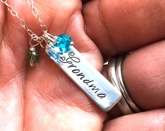 Grandma Tag Necklace with Crystal Birthstones OR Tag Charm Alone