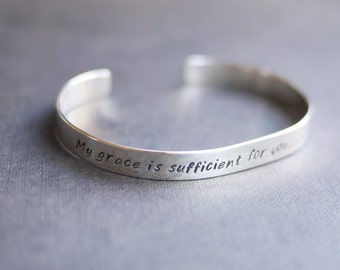 Sterling Silver Cuff Bracelet with Personalized Message or Affirmation- Eucharisteo