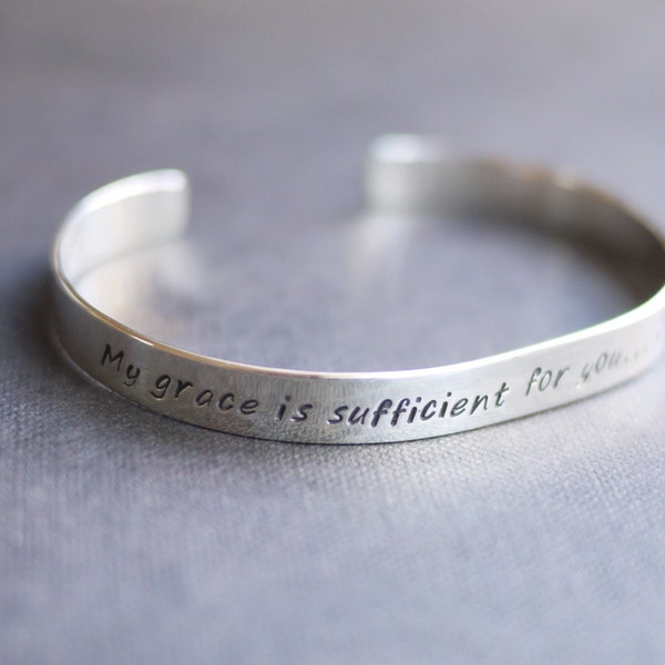 Sterling Silver Cuff Bracelet with Personalized Message or Affirmation- Eucharisteo