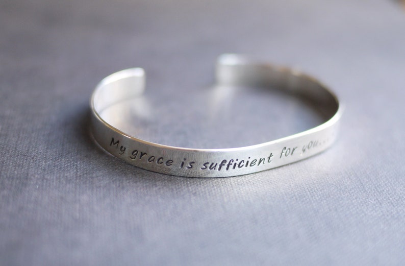 Sterling Silver Cuff Bracelet with Personalized Message or Affirmation Eucharisteo image 1