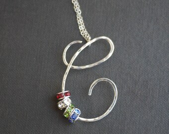 Initial Pendant with Birthstone Crystals- Personalized Monogram Necklace