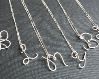 4 Bridesmaids Sterling Silver Initial Necklace- Handforged, Handmade by I Heart This