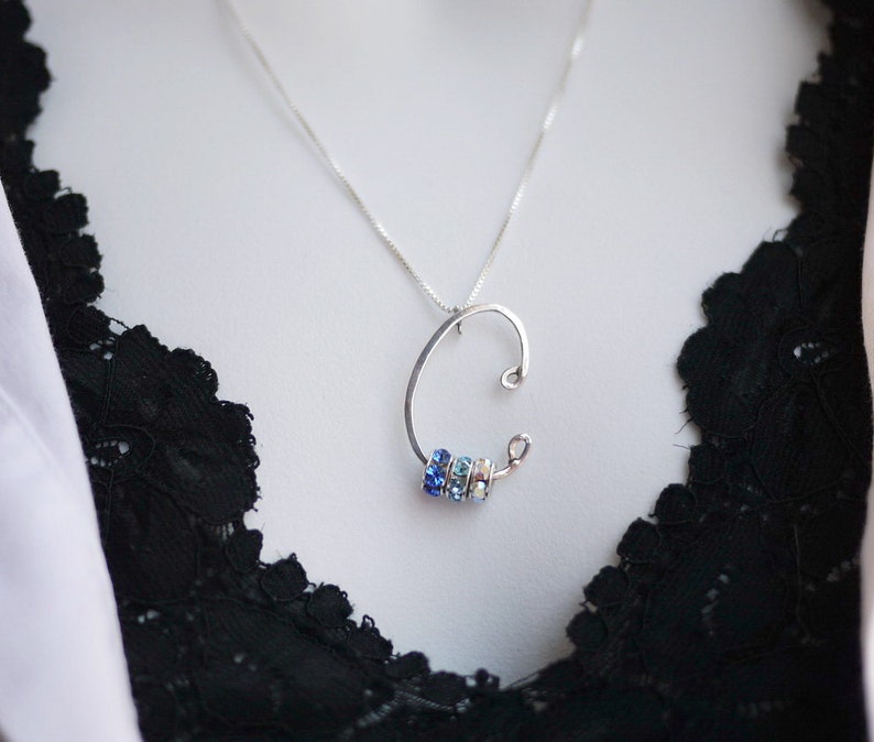 Handmade Personalized Letter C Initial Necklace with Birthstone crystals by I Heart This image 2