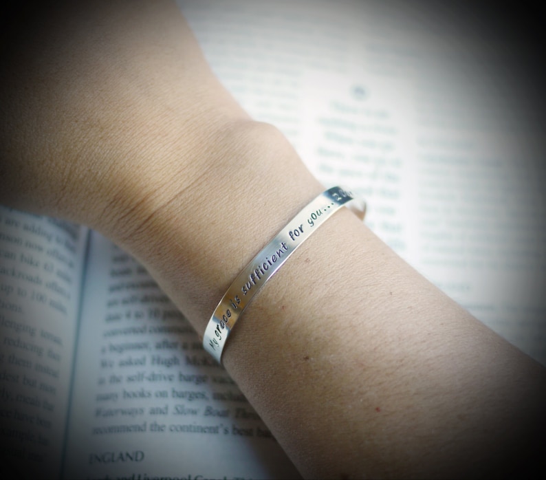 Sterling Silver Cuff Bracelet with Personalized Message or Affirmation Eucharisteo image 2