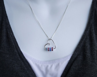 Petite Heart Necklace- Birthstone Swarovski, Children, Grandchildren, Mother, Grandmother Necklace