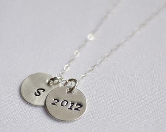 Sterling Initial Graduate Necklace  Hand Stamped Letter Charm  and Graduation Year by I Heart This