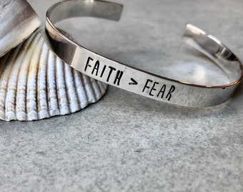 Faith Greater Than Fear - Sterling Silver Bracelet- Ready To Ship- Free Domestic Shipping