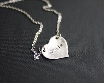 Sterling Silver Heart Necklace-  Personalized jewelry by I Heart This