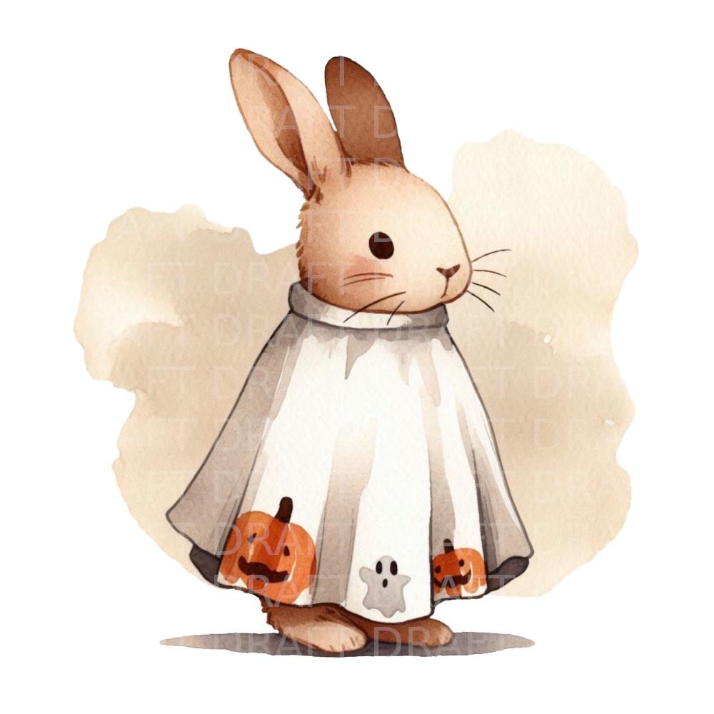 Halloween Rabbit Ghost Bunny-ghost Halloween Watercolour Painting, High Quality Digital ...