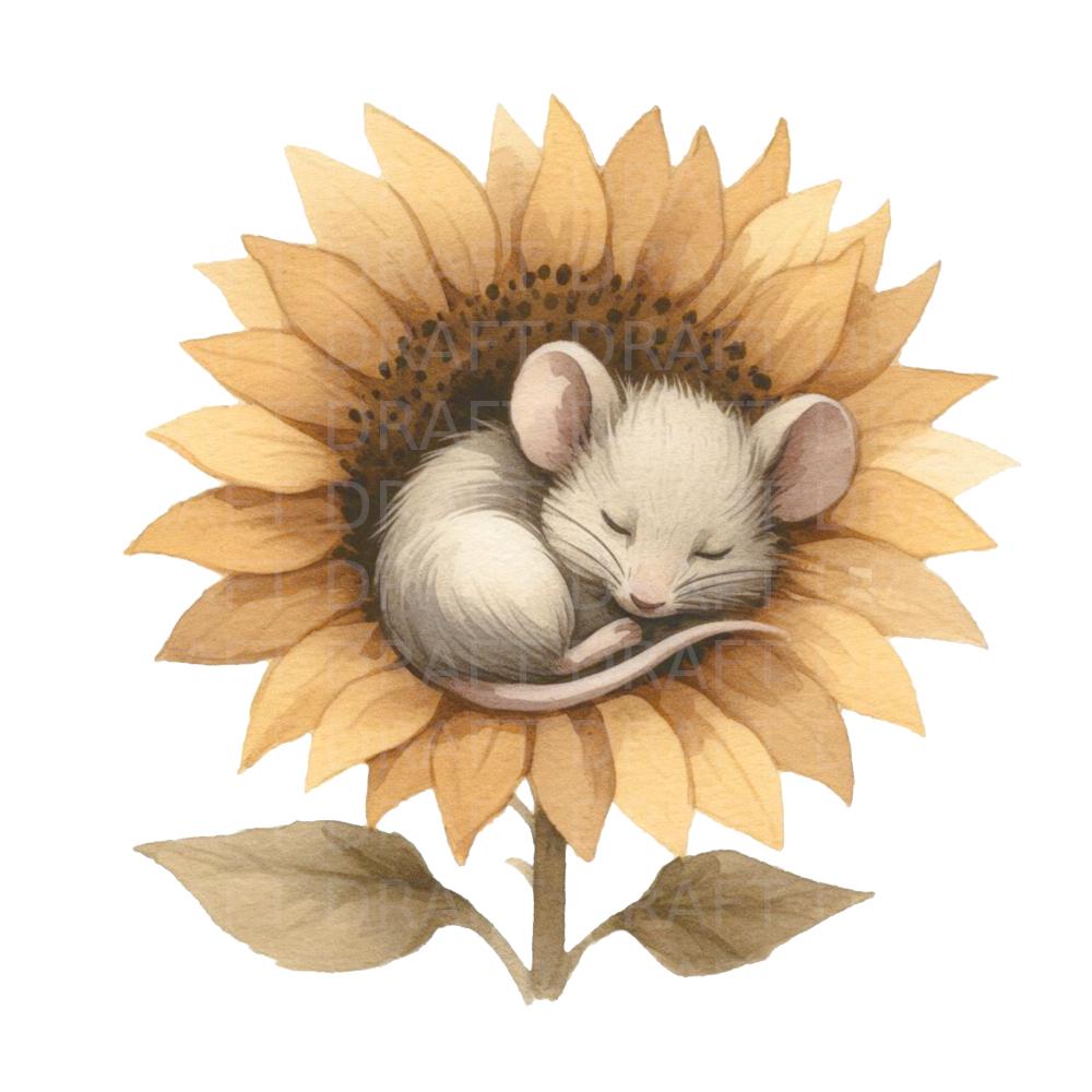 Mouse Sleeping in a Sunflower Watercolour Illustration, High Quality ...