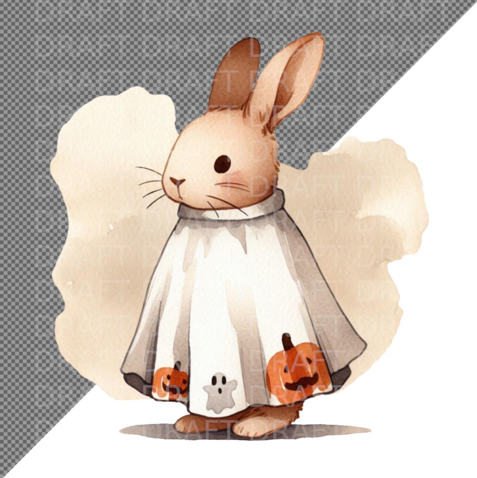 Halloween Rabbit Ghost Bunny-ghost Halloween Watercolour Painting, High Quality Digital ...