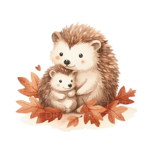 Mama & Baby Igel Aquarell Illustration hochwertige digitale Clipart, transparente PNG, 300 Dpi, mit Jpg und kommerzieller Nutzung Inkl.