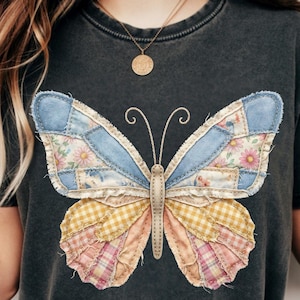 Floral Butterfly Ready to Press DTF, Patchwork Butterfly DTF Transfer, Retro Floral Design, T-shirt Transfer