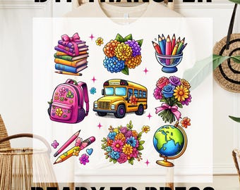Cute Teacher Ready to Press DTF, Back To School DTF Transfer, First Day of School Tee, School Bus Print, School Supplies Design