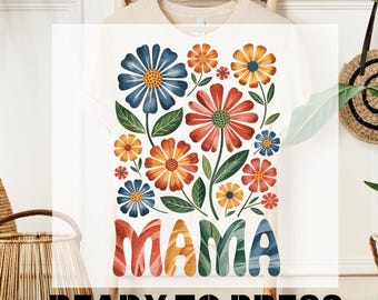 Transfert Dtf Floral Mama Boho, maman fleurs sauvages prête à imprimer, impression maman printemps, fer sur le transfert, cadeau fête des mères, cadeau maman amante de la nature