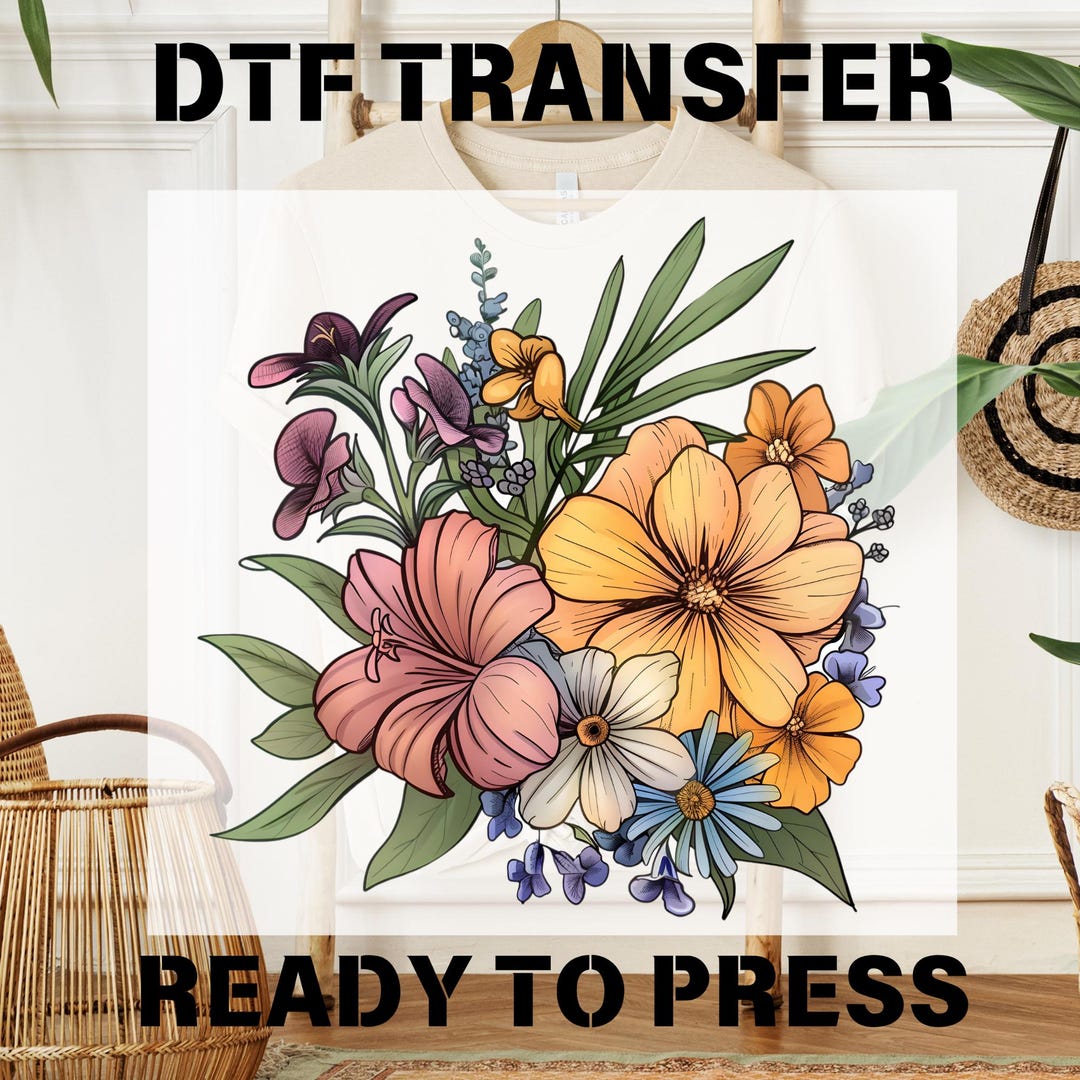 Retro Wildflowers DTF Transfer, Flowers Ready to Press, Pressed Dried ...