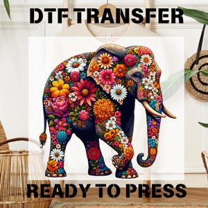Floral Elephant Dtf Transfer, Colorful Flowers Ready To Press, Boho Elephant Shirt Dtf, Women Gift For, Bulk Dtf Transfer, Heat Dtf Transfer