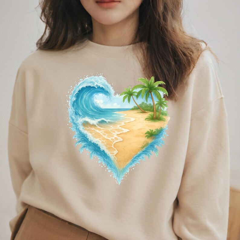 Ocean Heart Wave DTF Transfer: Summer Coastal Print, Beach Day Design ...