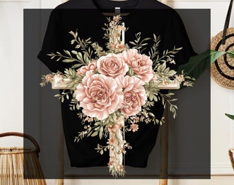 Boho Floral Cross DTF Transfer, Autumn Christian T-shirt Design