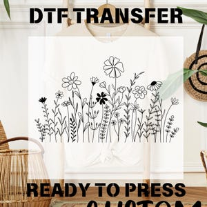 Boho Flowers Ready To Press DTF Design, Retro Wildflower T-shirt Transfer, Cottagecore Floral Tee, Iron-on