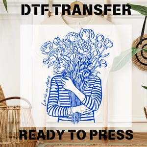 Girl Bouquet Hand Drawn Flower Ready To Press, Retro Wildflower Bouquet  DTF Transfer, Women Gift For, Bulk Dtf, DTF Prints,Botanical Garden