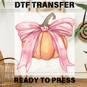 Pink Pumpkin Bow Coquette DTF Transfer, Fall Coquette Bow Ready to Press, Girly Coquette Bow Dtf Print,Fall Pumpkin Desing,Bulk Dtf Transfer