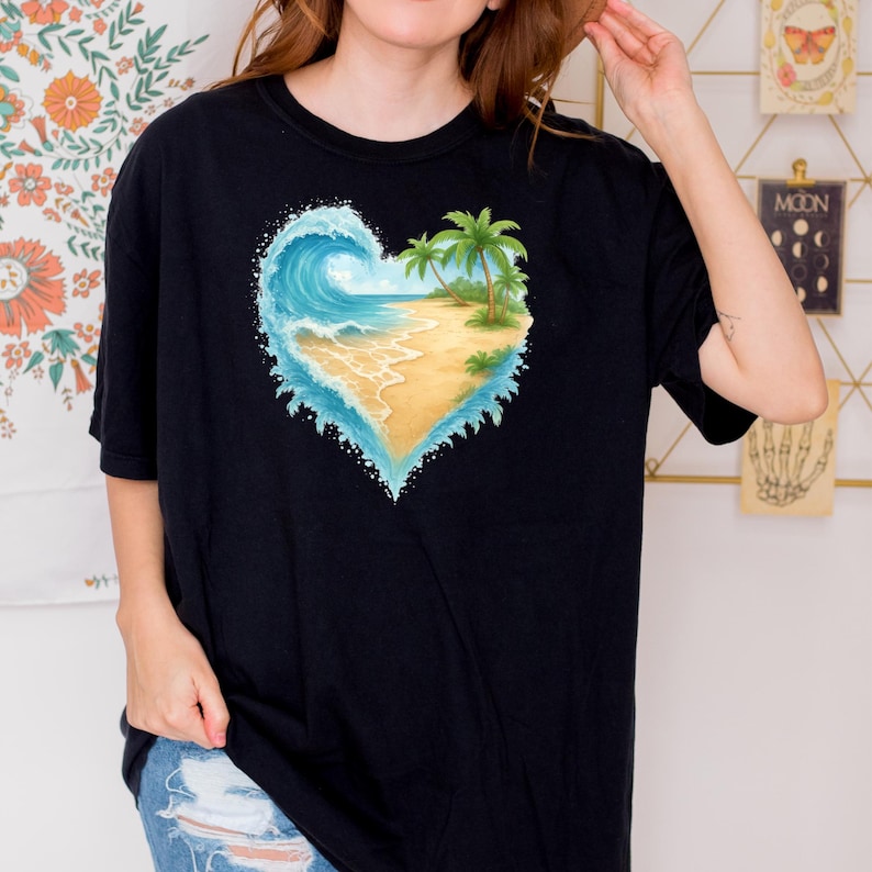 Ocean Heart Wave DTF Transfer: Summer Coastal Print, Beach Day Design ...