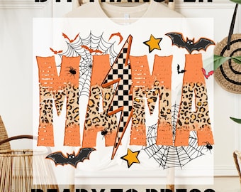 Halloween Mama Ready To Press Iron-On, Mama Leopard Halloween DTF Transfer, Spooky Mom Tee, Bats Print, T-shirt Transfer