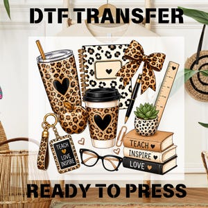 Leopard School Supplies DTF Transfer, Kindergarten Teacher Heat Print, Leopard Back to School Tee, T-shirt Transfer