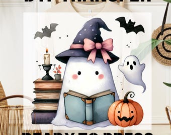 Halloween Ghost and Book Dtf Transfer, Bookworm Ghost Ready to Press, Witch Ghost Tee, Pumpkin Print, Teacher Halloween, T-shirt Transfer