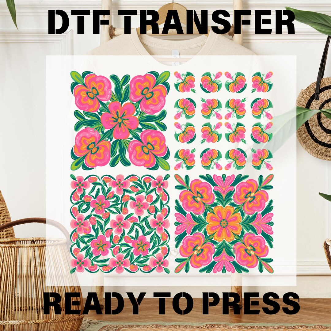 Retro Summer Flowers Ready to Press, Boho Floral Dtf Transfer ...