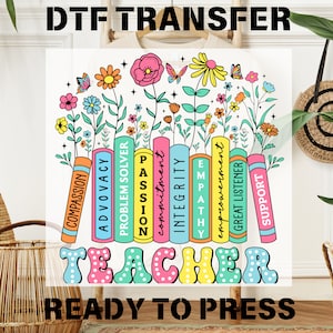 Boho Floral Teacher DTF Transfer, Wildflowers Books Ready To Press (DTF)