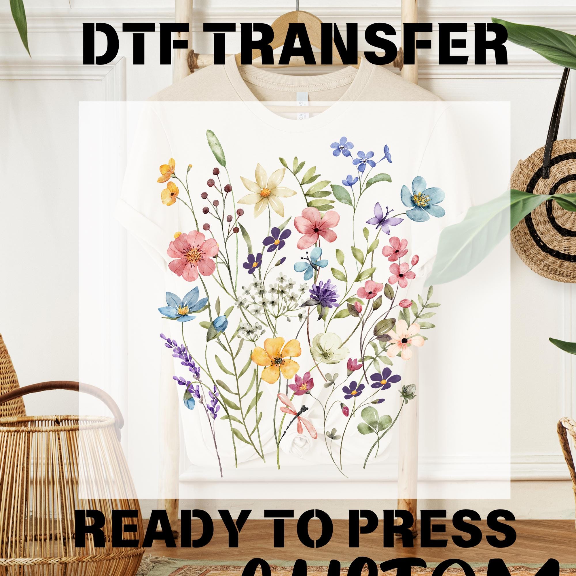 Wildflowers Dtf Transfers, Pressed Flowers Dtf Transfers, Wildflowers Ready To Press Dtf, DTF Gang Sheet, T-shirt Transfers, Direct to Film