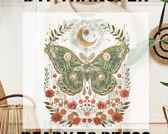 Cottagecore Monarch Butterfly DTF Transfers, Mystical Moon Ready To Press, Butterfly with Flowers DTF Heat Press, Retro Botanical Forestcore