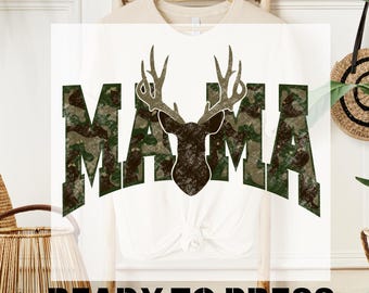 Retro Camo Mom Ready To Press, Camo Mama Deer Hunting DTF Transfer, Camp Mama Tee, T-shirt Transfer